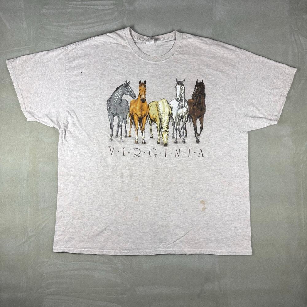 Virginia Horses Nature Graphic T Shirt Mens 2XL Gray Double‎ Sided Animal Tee